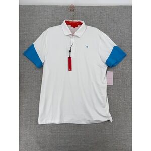 REDVANLY Riley Polo Mens L White Blue Short Sleeve Stretch Athletic Golf Shirt